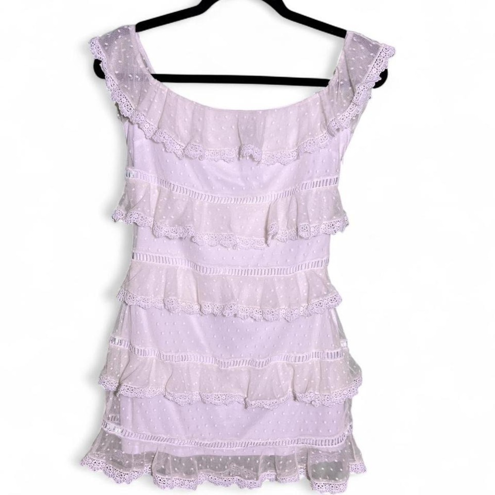 Forever 21 size M white lace tiered mini dress with ruffles